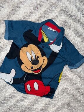 18-24m vintage Mickey Mouse Blue Short-Sleeve Button-Up Shirt for Kids
